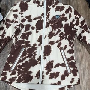 Ariat Brown and White Soft Shell Jacket with Cowhide Pattern